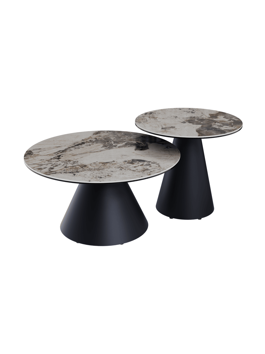 
Design Couchtisch „Faro“ Ø 70 cm - Tischplatte: Calcatta glänzend / Füsse: Schwarz