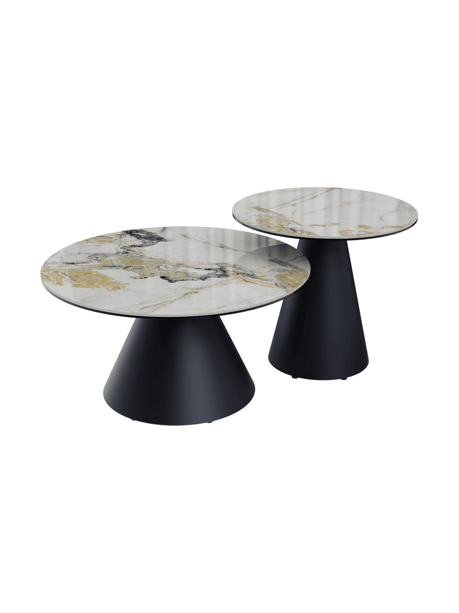 
Design Couchtisch „Faro“ Ø 70 cm - Tischplatte: Doro glänzend / Füsse: Schwarz