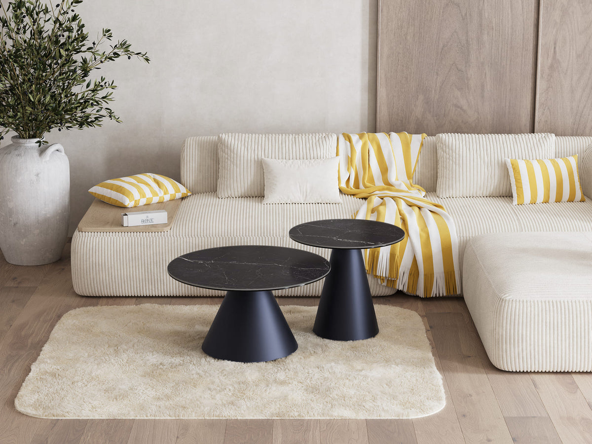 
Design Couchtisch „Faro“ Ø 70 cm - Tischplatte: Marquina matt / Füsse: Schwarz