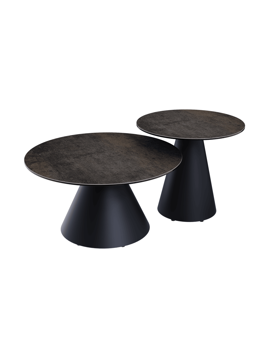 
Design Couchtisch „Faro“ Ø 70 cm - Tischplatte: Rostbraun / Füsse: Schwarz