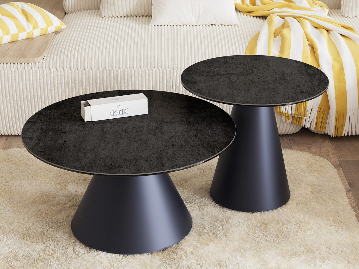 
Design Couchtisch „Faro“ Ø 70 cm - Tischplatte: Titan / Füsse: Schwarz