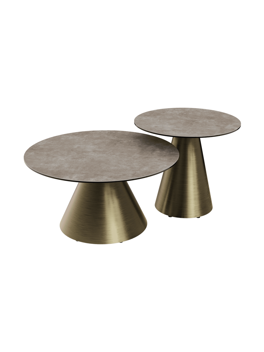 
Design Couchtisch „Faro“ Ø 70 cm - Tischplatte: Zementgrau / Füsse: Bronze