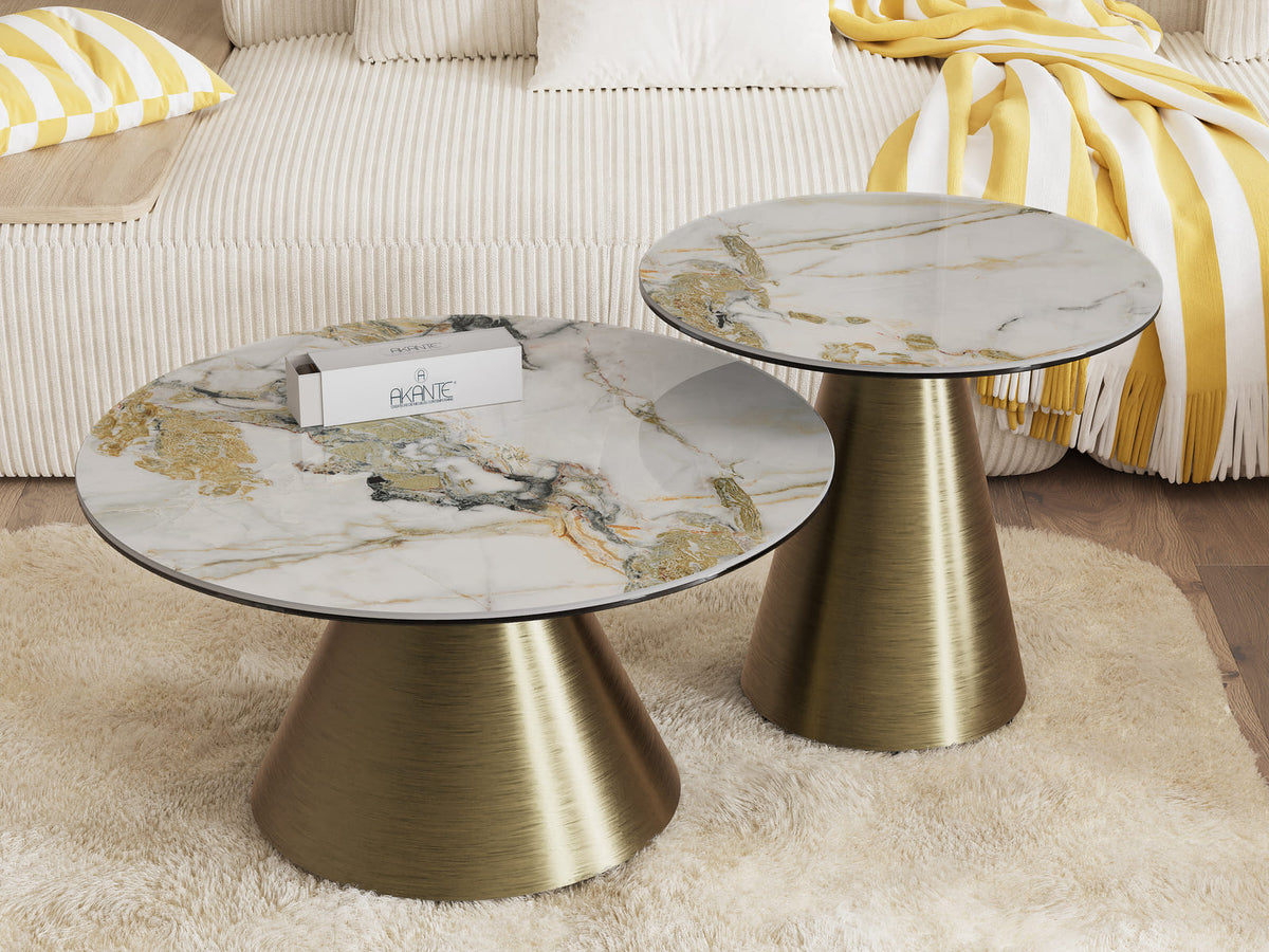 
Design Couchtisch „Faro“ Ø 70 cm - Tischplatte: Doro glänzend / Füsse: Bronze