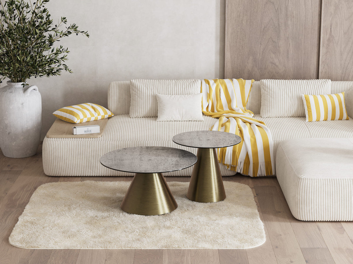 
Design Couchtisch „Faro“ Ø 70 cm - Tischplatte: Silver / Füsse: Bronze