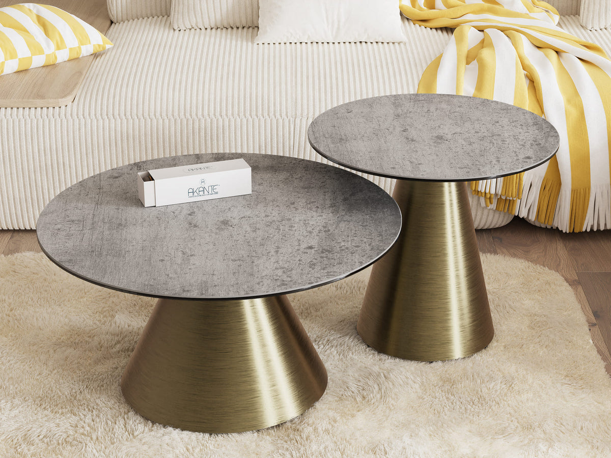 
Design Couchtisch „Faro“ Ø 70 cm - Tischplatte: Silver / Füsse: Bronze
