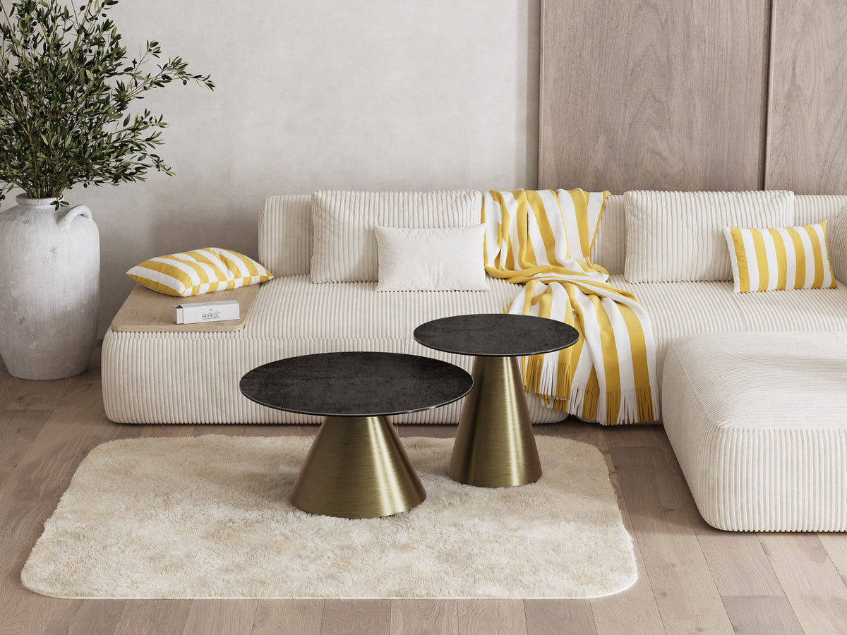 
Design Couchtisch „Faro“ Ø 70 cm - Tischplatte: Titan / Füsse: Bronze