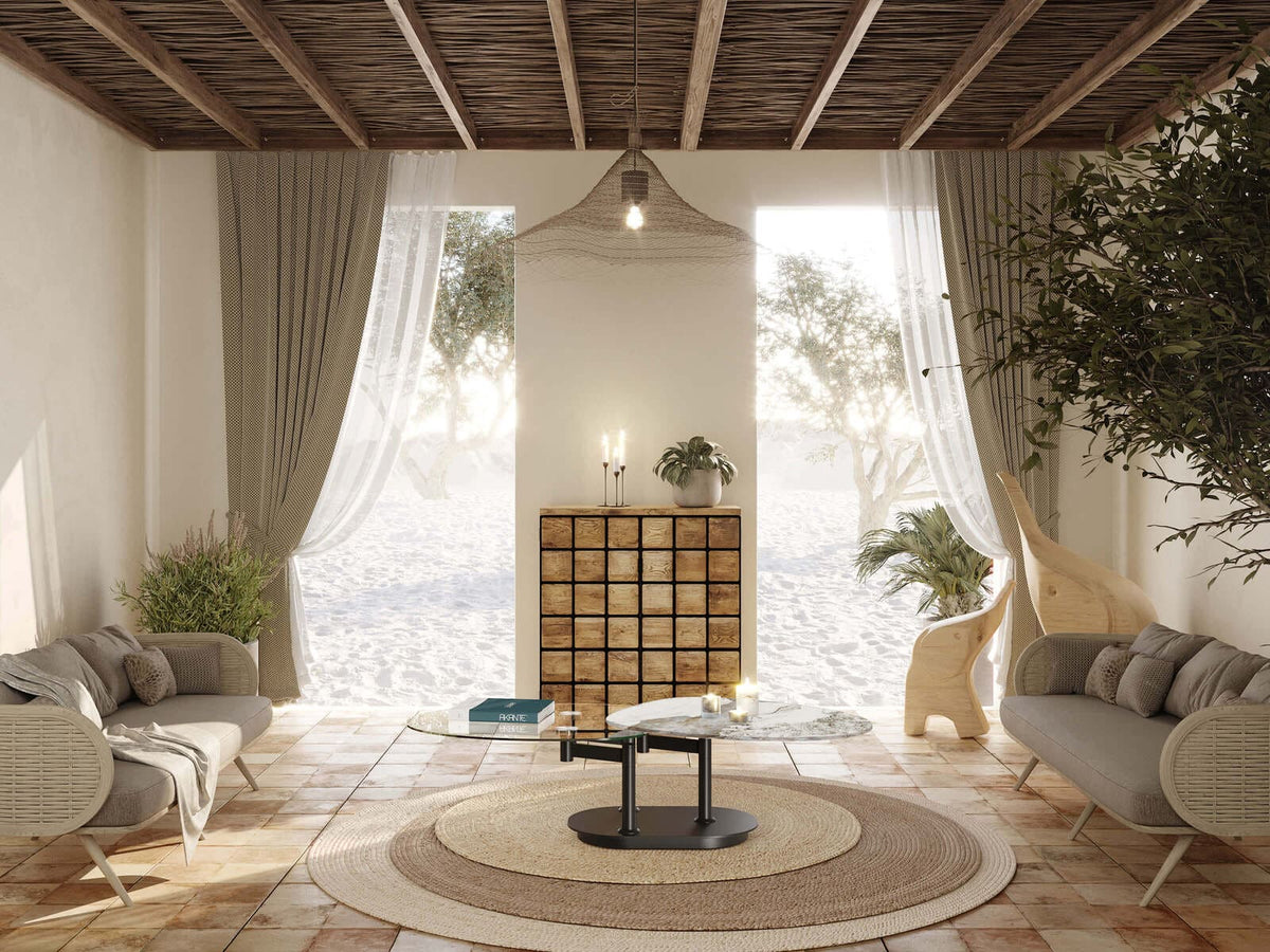 
Ausziehbarer, flexibler Design Keramik Couchtisch „Oletta“ - Marmor Calcatta