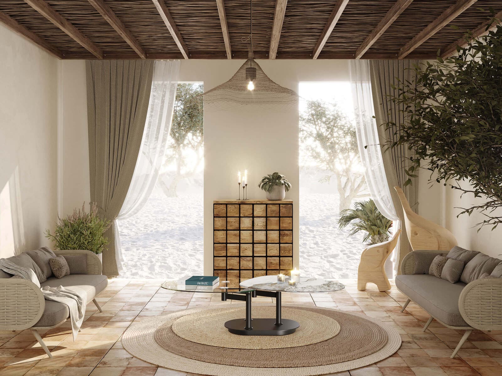 
Ausziehbarer, flexibler Design Keramik Couchtisch „Oletta“ - Marmor Calcatta