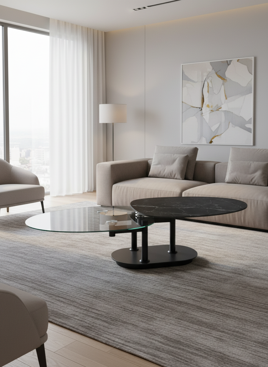 
Ausziehbarer, flexibler Design Keramik Couchtisch „Oletta“ - Marmor Marquina