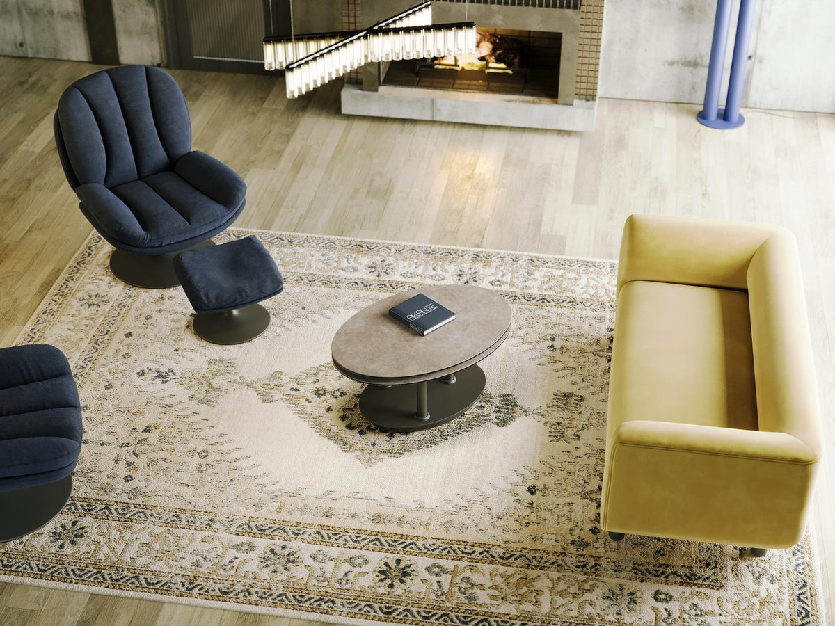 
Ausziehbarer, flexibler Design Keramik Couchtisch „Alba Roulette“ - Keramik Zementgrau