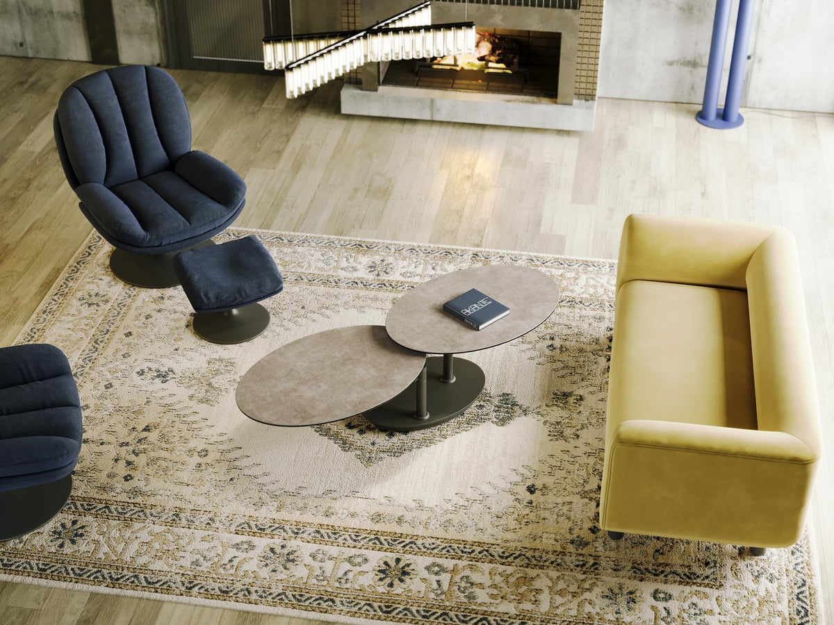 
Ausziehbarer, flexibler Design Keramik Couchtisch „Alba Roulette“ - Keramik Zementgrau