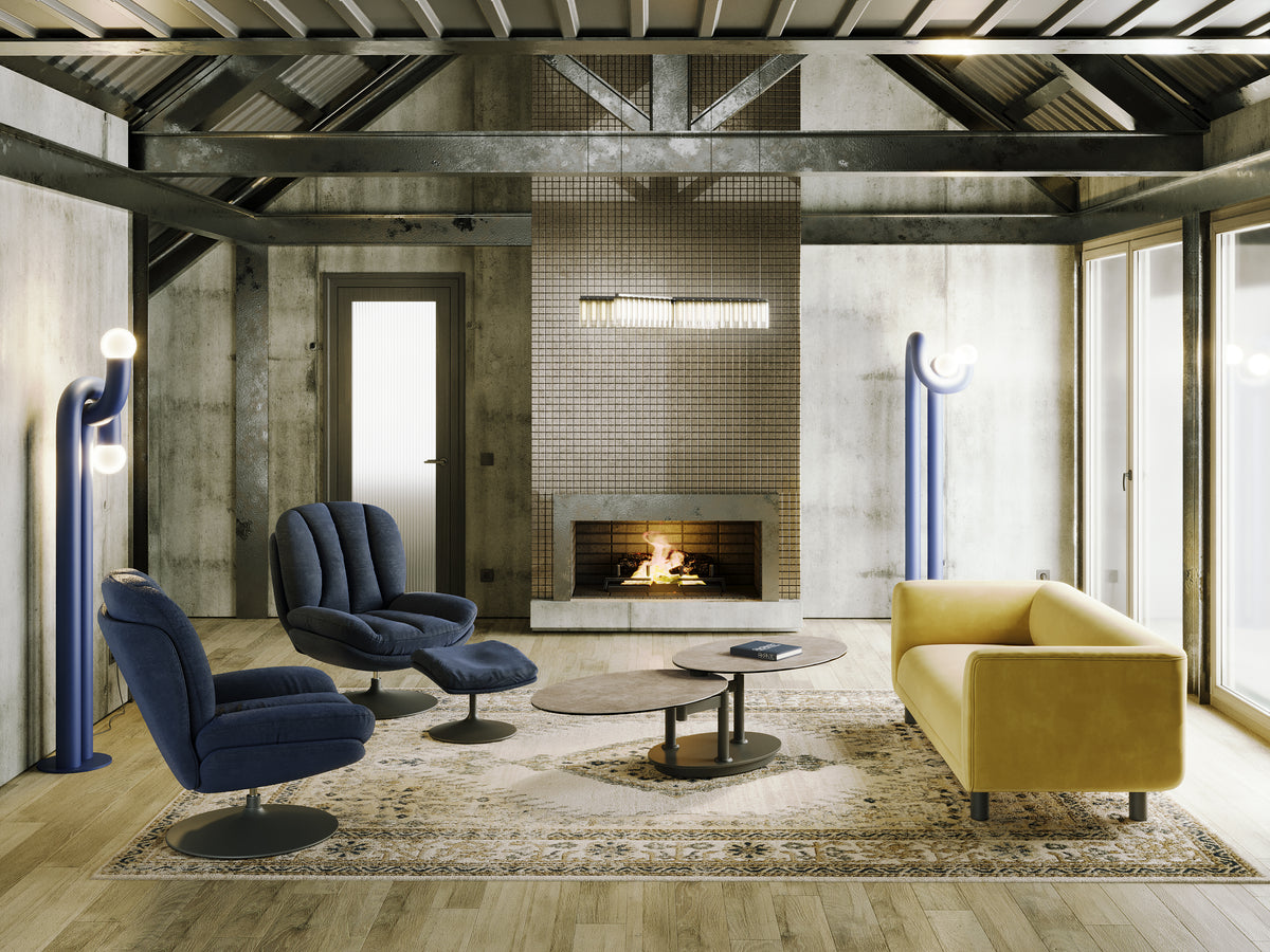 
Ausziehbarer, flexibler Design Keramik Couchtisch „Alba Roulette“ - Keramik Zementgrau