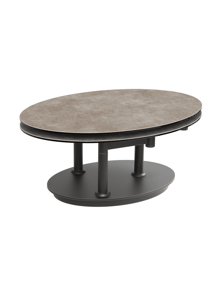 
Ausziehbarer, flexibler Design Keramik Couchtisch „Alba Roulette“ - Keramik Zementgrau