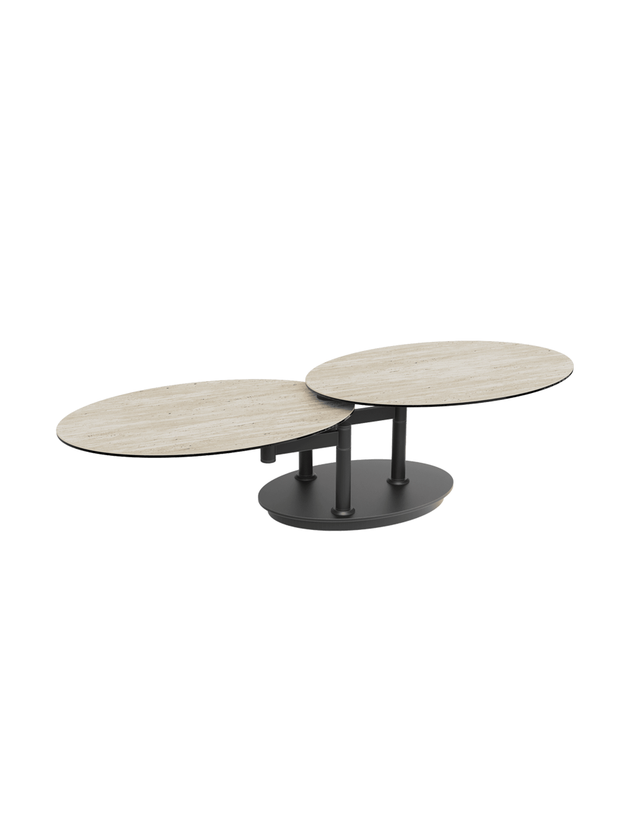 
Ausziehbarer, flexibler Design Keramik Couchtisch „Alba Roulette“ - Keramik Travertin