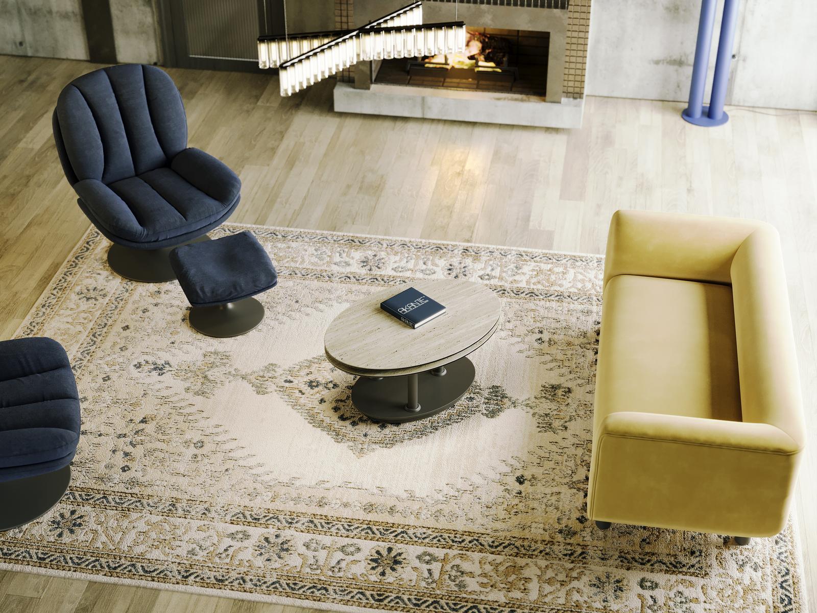 
Ausziehbarer, flexibler Design Keramik Couchtisch „Alba Roulette“ - Keramik Travertin