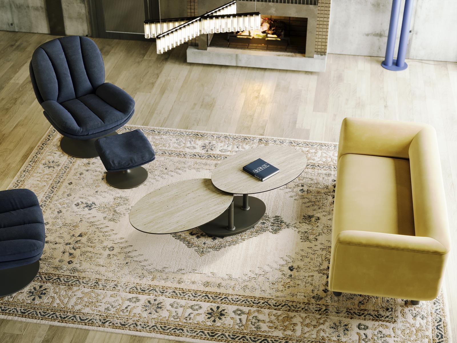 
Ausziehbarer, flexibler Design Keramik Couchtisch „Alba Roulette“ - Keramik Travertin