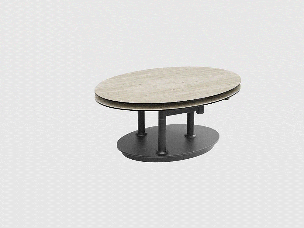 
Ausziehbarer, flexibler Design Keramik Couchtisch „Alba Roulette“ - Keramik Travertin