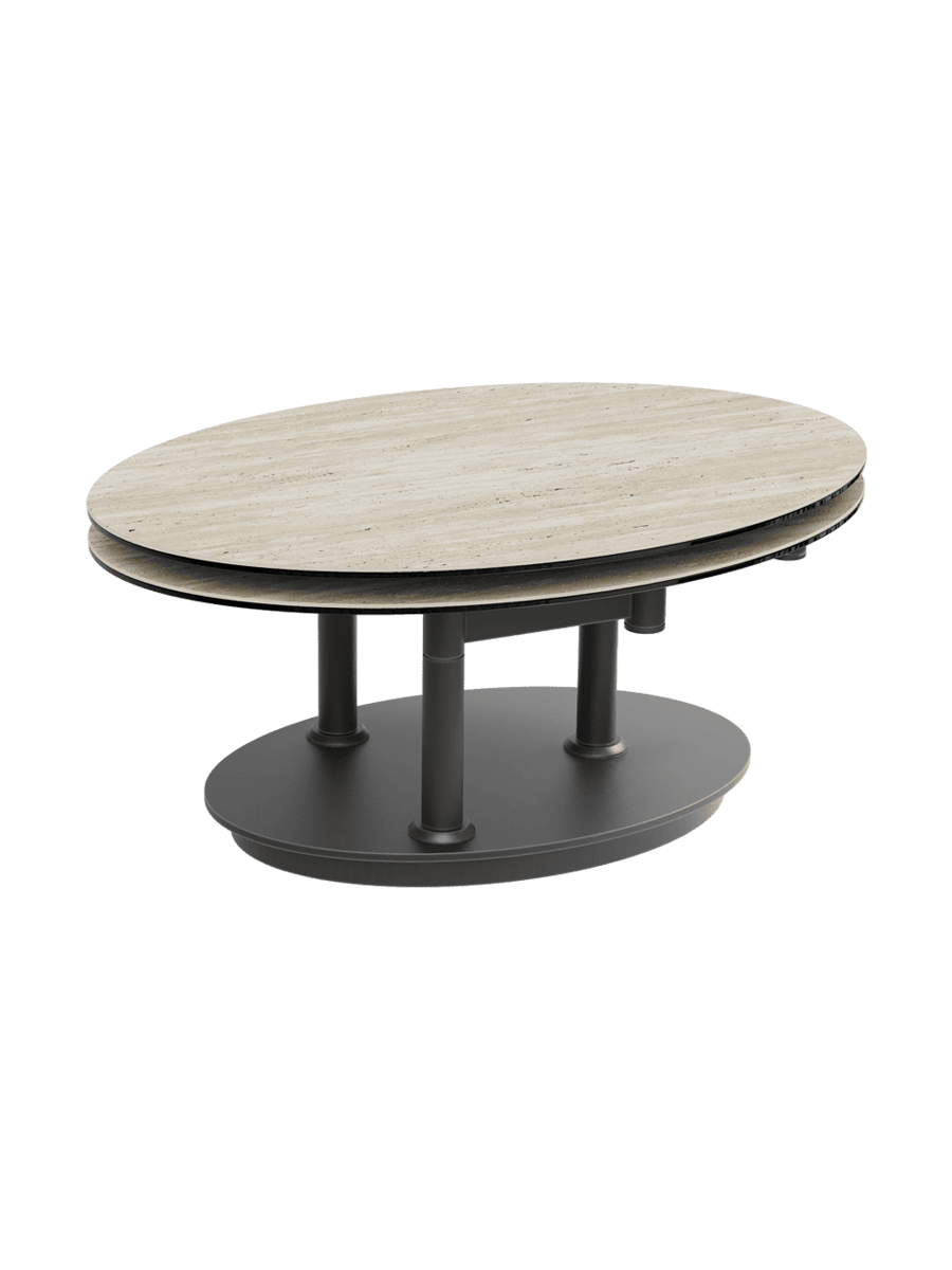
Ausziehbarer, flexibler Design Keramik Couchtisch „Alba Roulette“ - Keramik Travertin