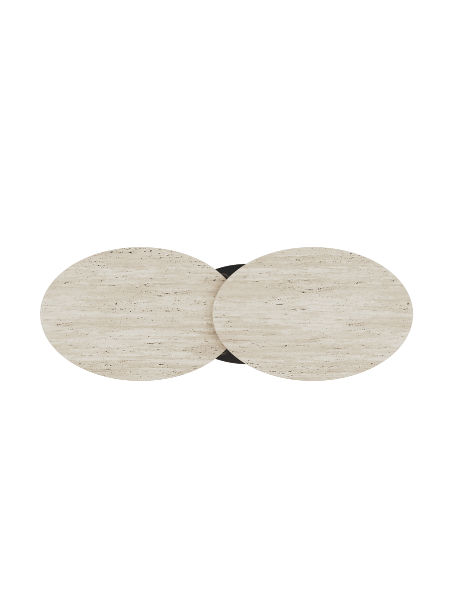 
Ausziehbarer, flexibler Design Keramik Couchtisch „Alba Roulette“ - Keramik Travertin