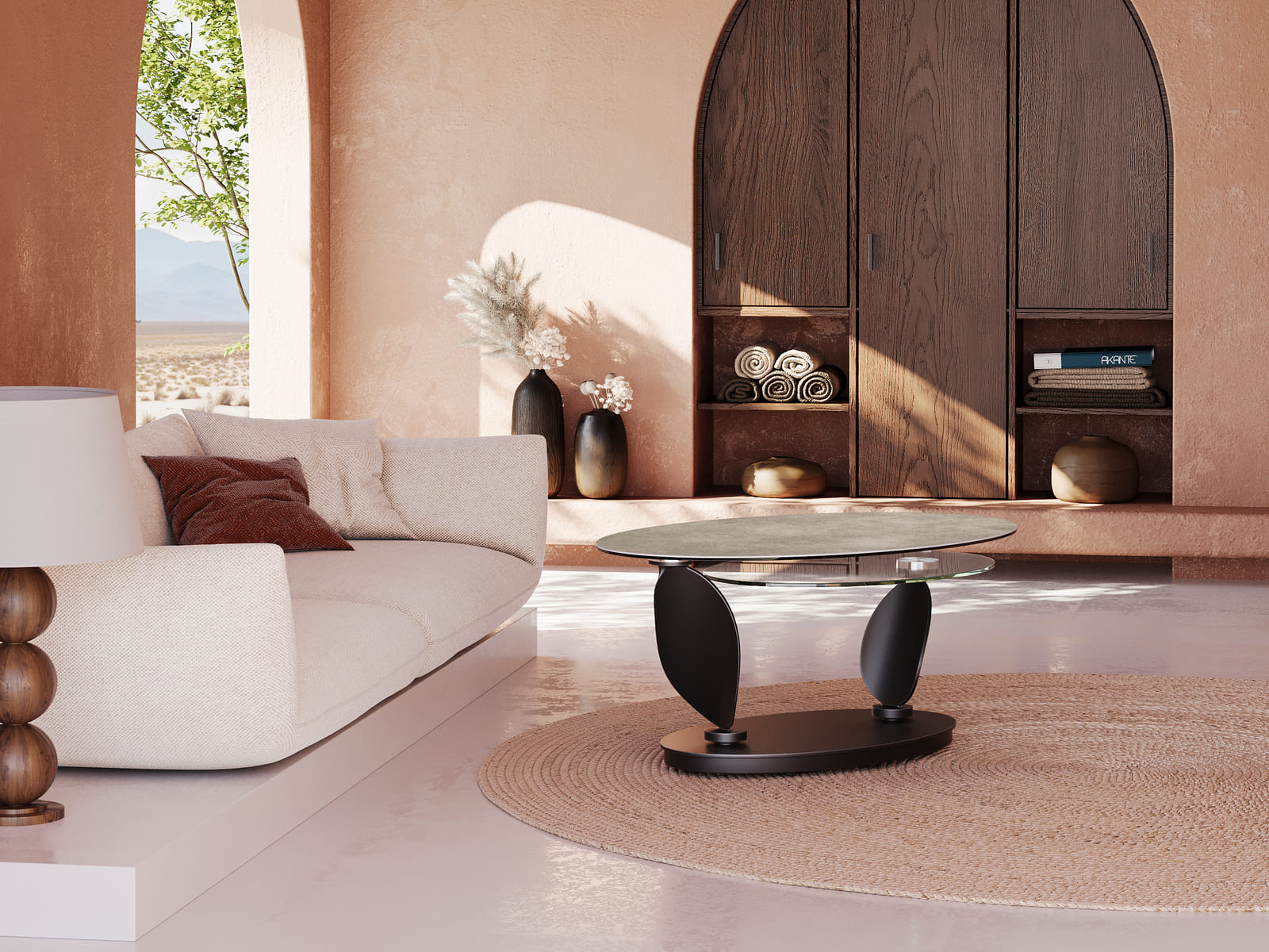 
Extendable, flexible designer ceramic coffee table "Rosa" - Cement Grey