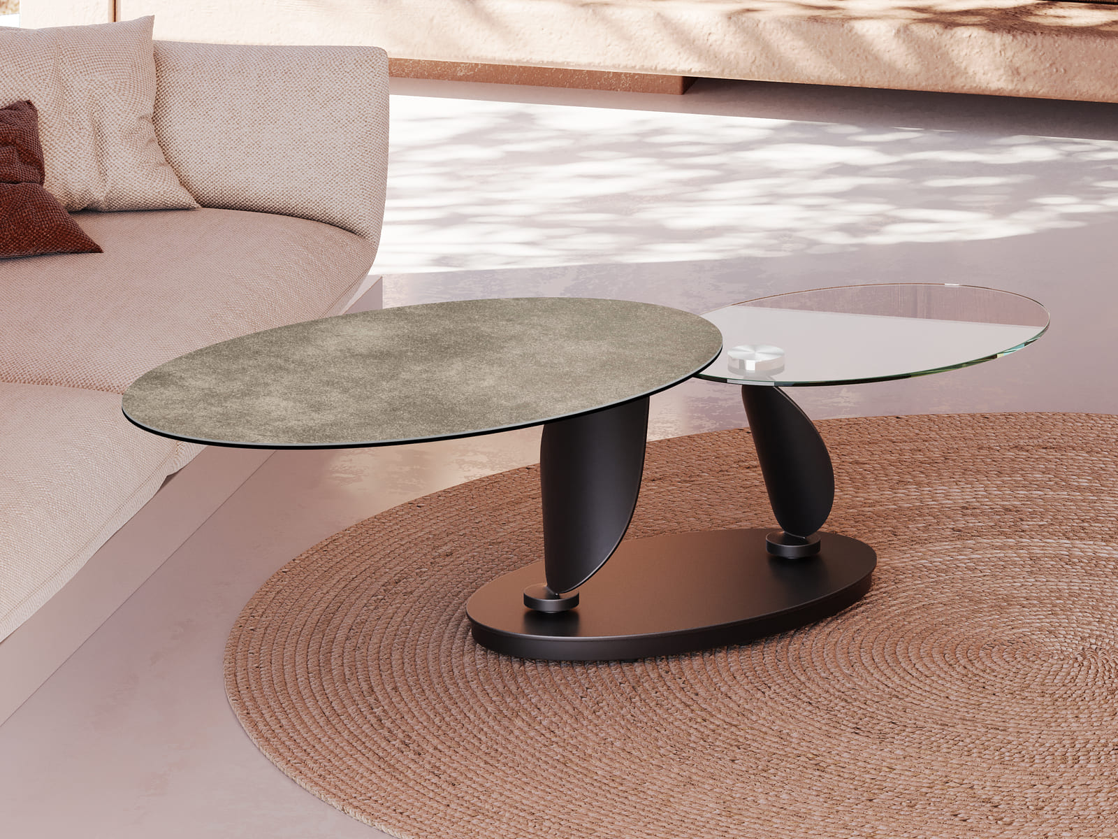 
Extendable, flexible designer ceramic coffee table "Rosa" - Cement Grey