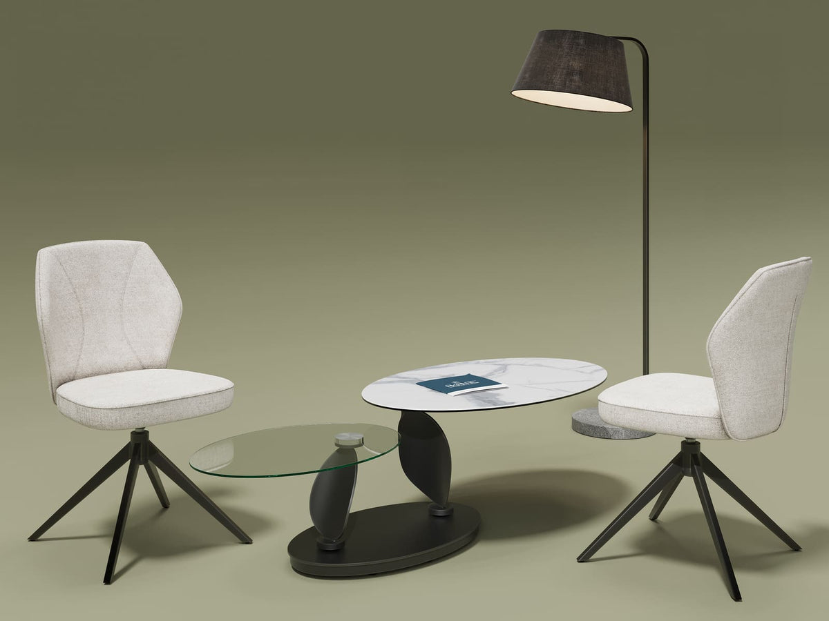 
Tavolino da caffè allungabile e flessibile in ceramica di design «Rosa» - Effetto marmo Bianco