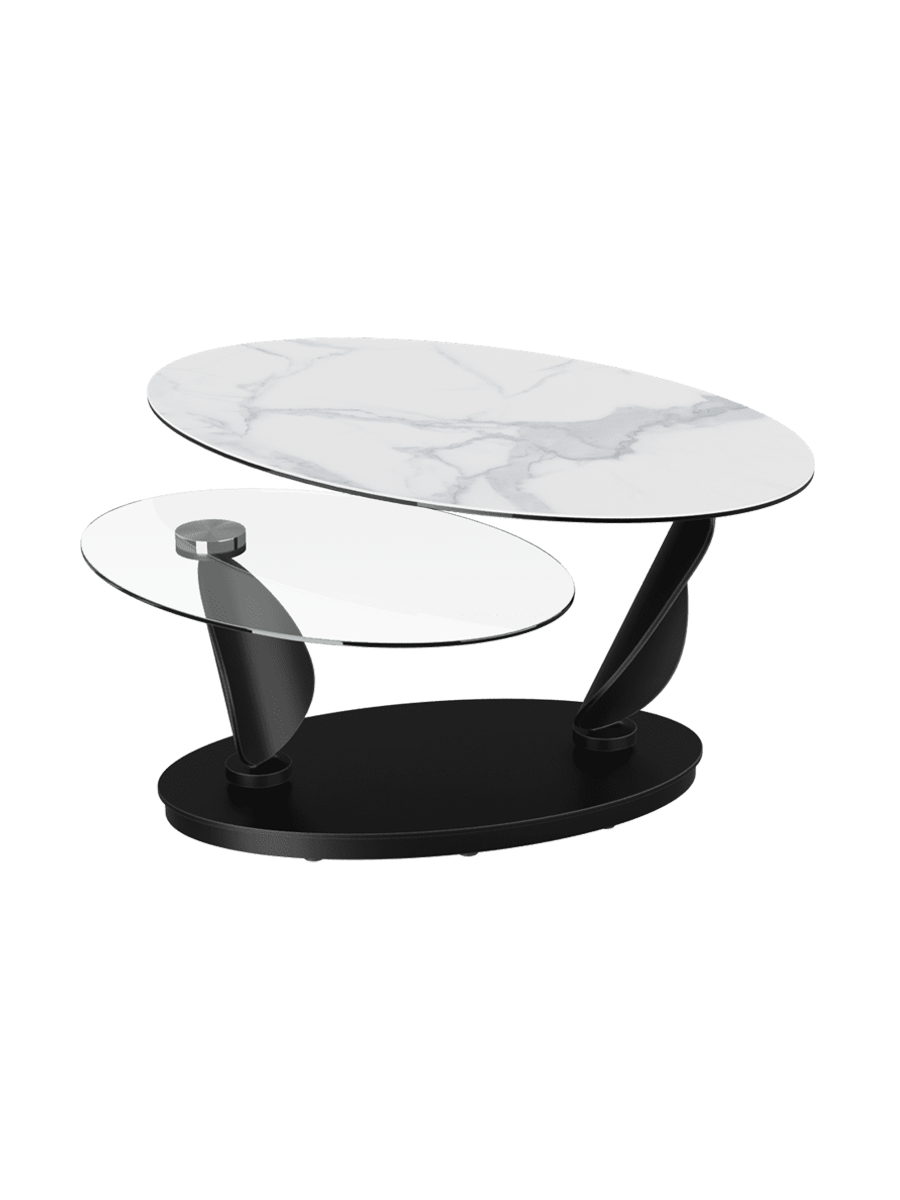 
Tavolino da caffè allungabile e flessibile in ceramica di design «Rosa» - Effetto marmo Bianco