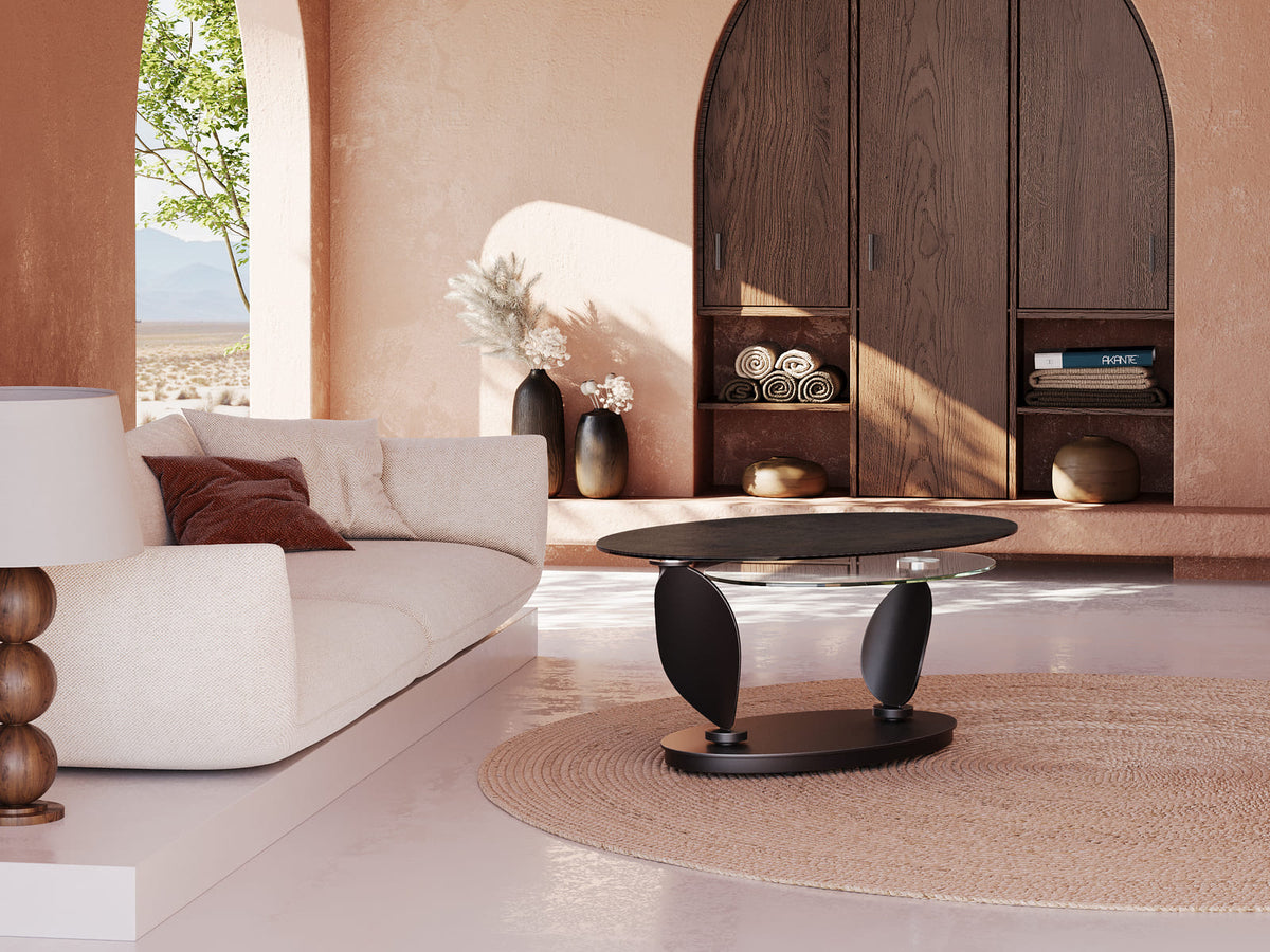
Ausziehbarer, flexibler Design Keramik Couchtisch „Rosa“ - Rostbraun