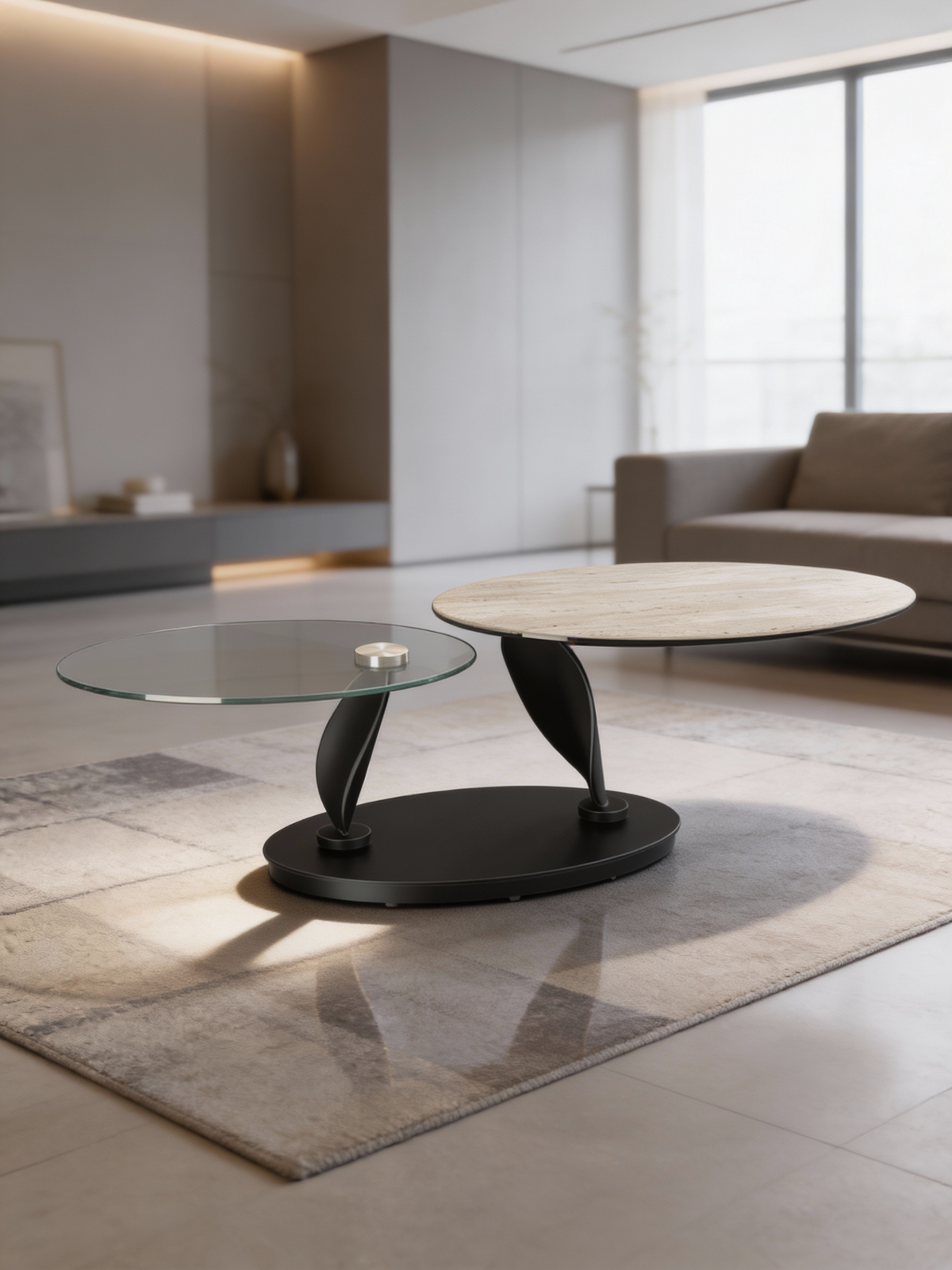 
Ausziehbarer, flexibler Design Keramik Couchtisch „Rosa“ - Travertin