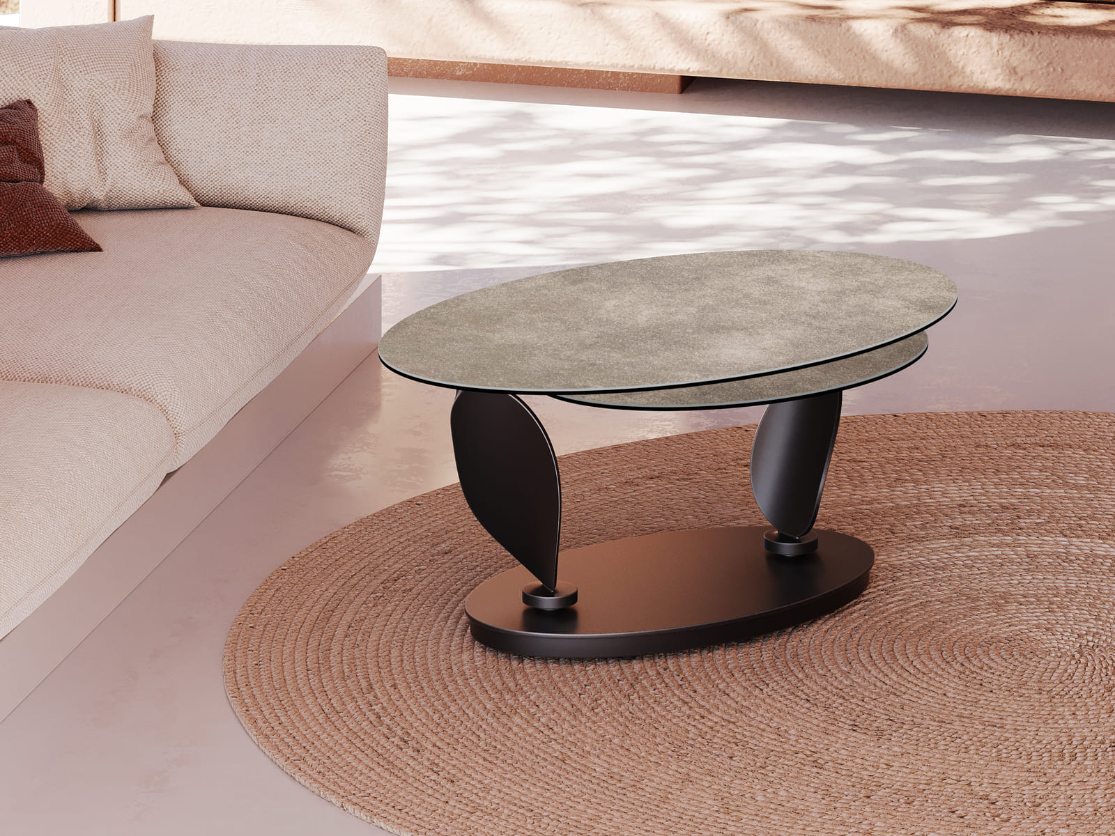 
Extendable, Flexible Designer Ceramic Coffee Table "Rosa Double" - Cement Grey