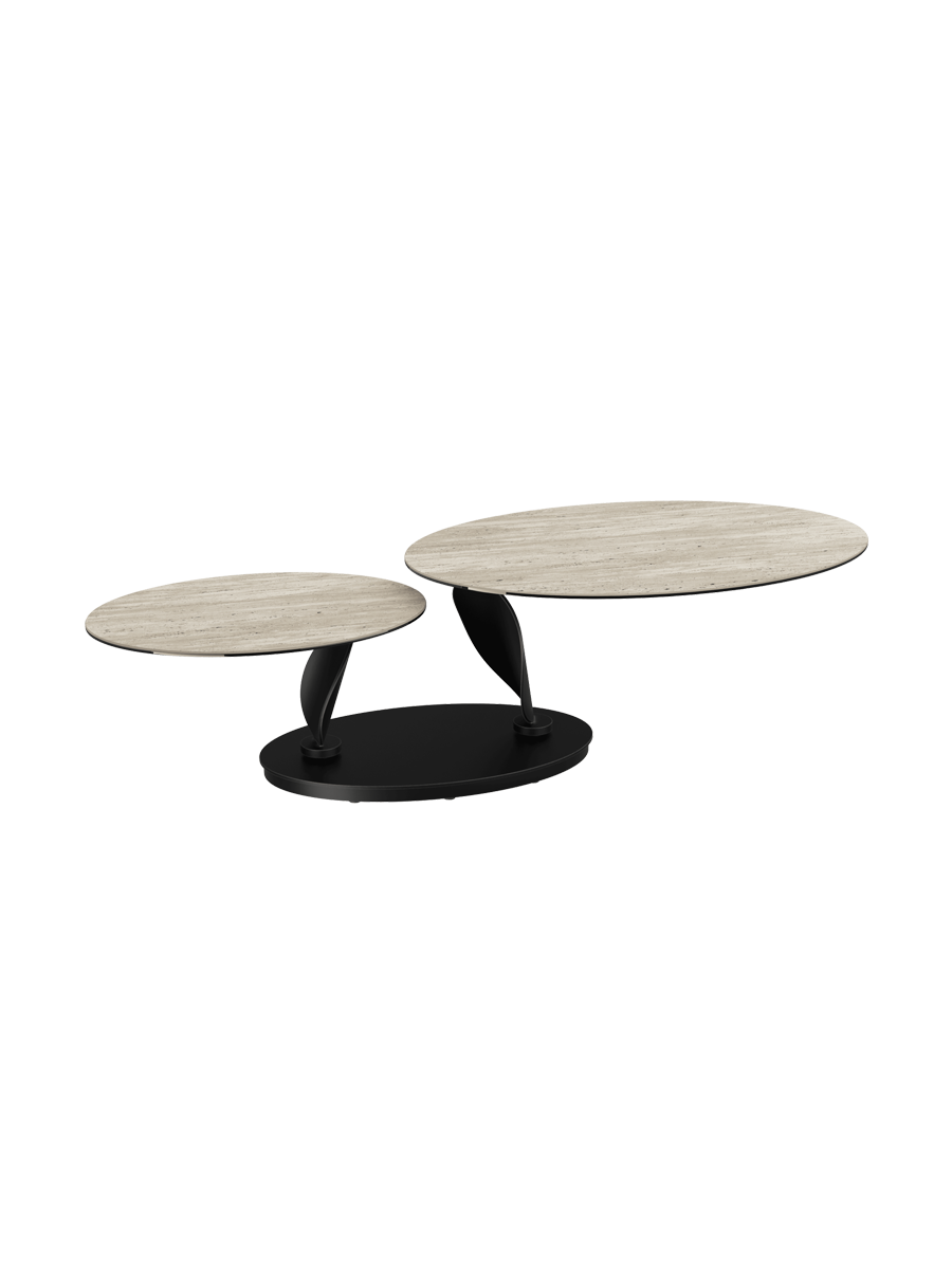 
Extendable, Flexible Designer Ceramic Coffee Table "Rosa Double" - Cement Grey