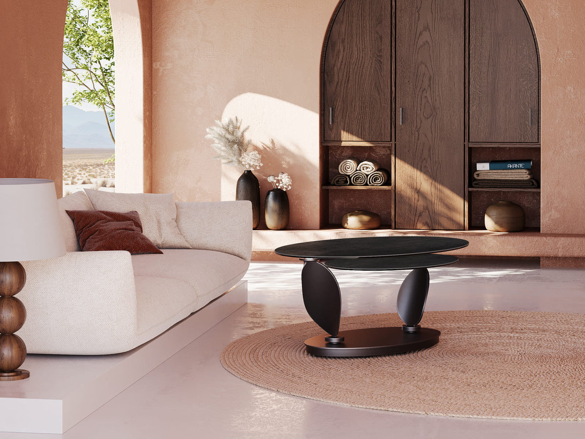 
Ausziehbarer, flexibler Design Keramik Couchtisch „Rosa Double“ - Titan
