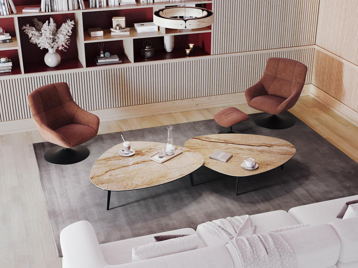 
Grosser Design Couchtisch „Grande Galet“ 140 x 120 cm - Marmoroptik Breccia / Höhe 43 cm