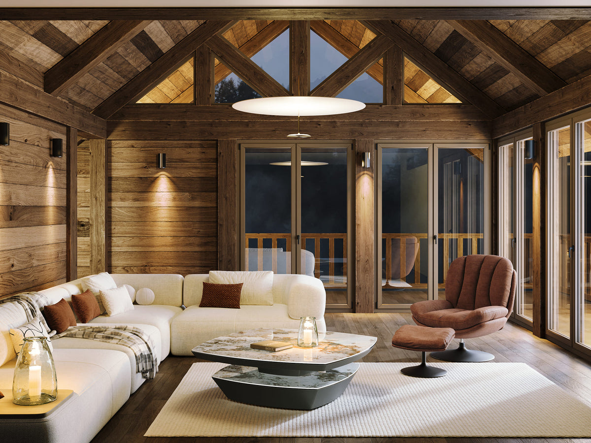 
Grosser Design Couchtisch „Dolmen“ 120 x 120 cm - Marmoroptik Calcatta glänzend