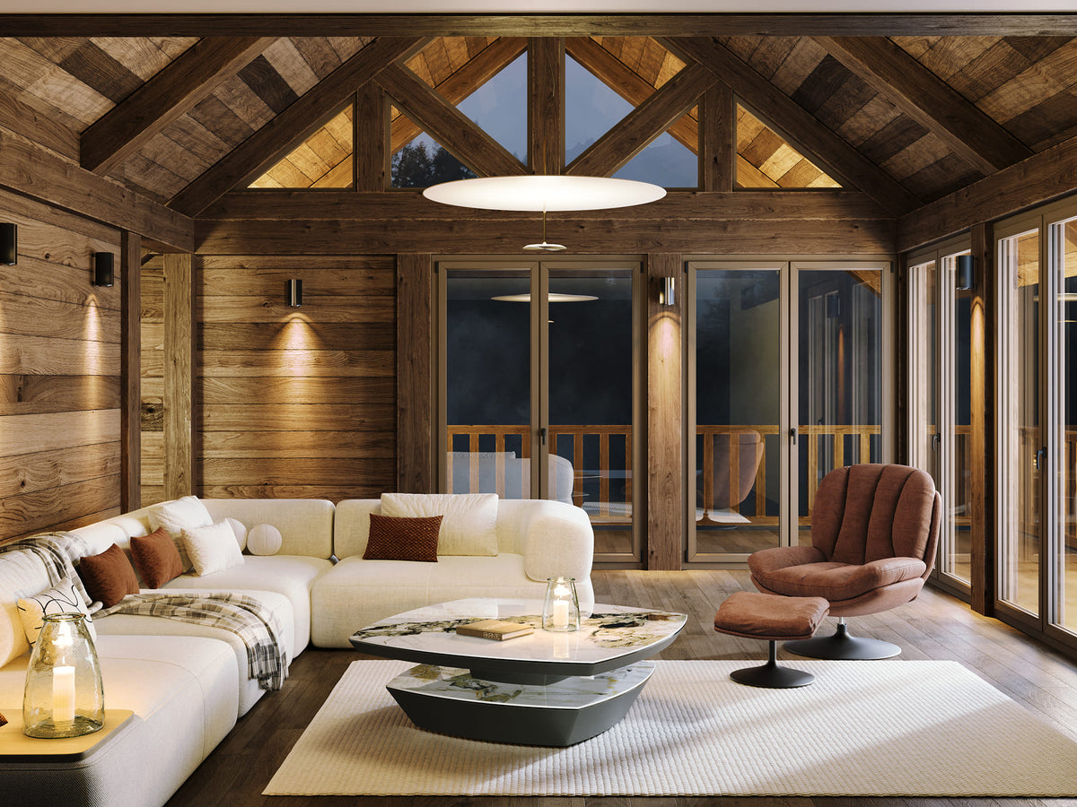 
Grosser Design Couchtisch „Dolmen“ 120 x 120 cm - Marmoroptik Doro glänzend