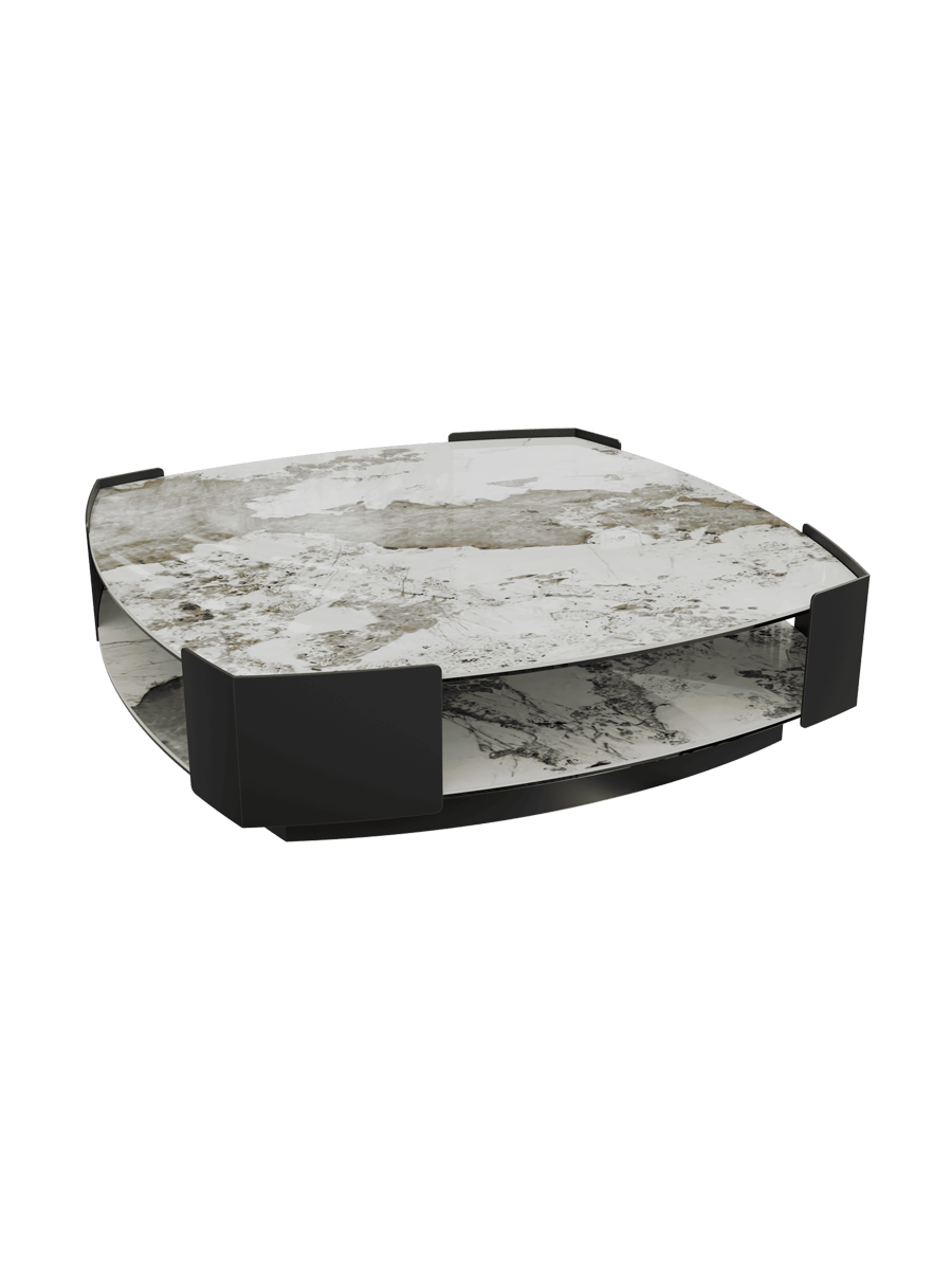 
Grande table basse design « Carnac » 120 x 120 cm - Aspect marbre Calacatta brillant