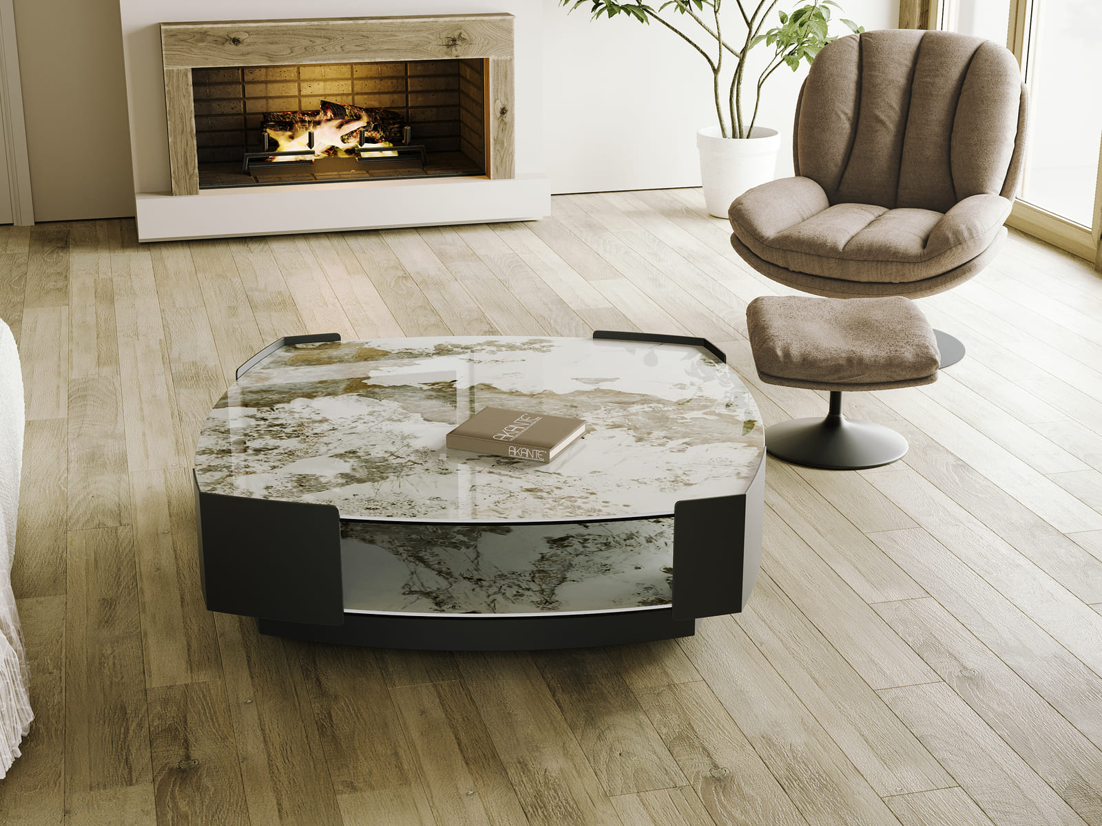 
Grande table basse design « Carnac » 120 x 120 cm - Aspect marbre Calacatta brillant