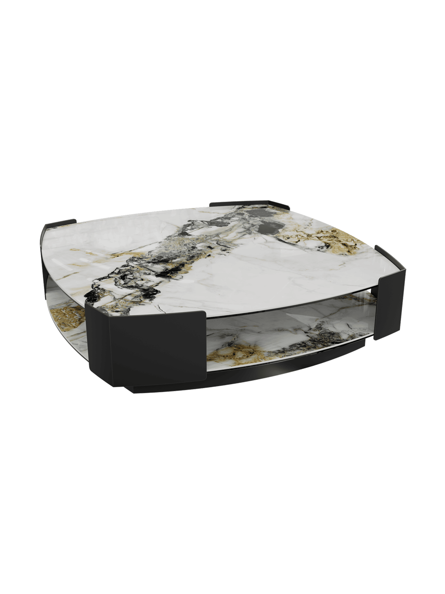 
Grande table basse design « Carnac » 120 x 120 cm - Aspect marbre Calacatta brillant