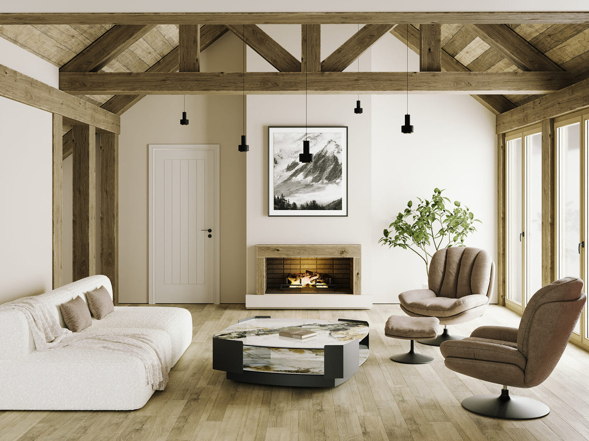 
Grosser Design Couchtisch „Carnac“ 120 x 120 cm - Marmoroptik Doro glänzend
