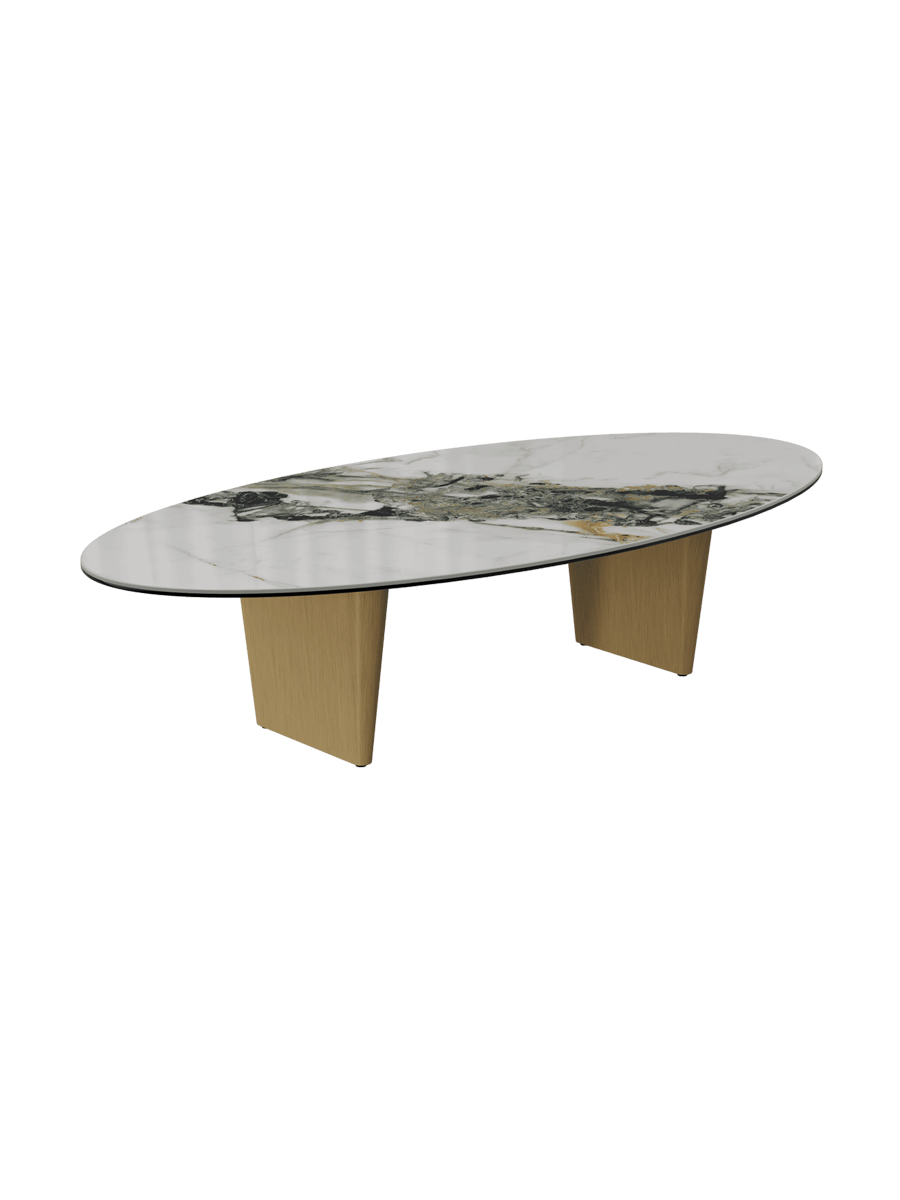 
Large Designer Coffee Table "Goliath" - Tabletop: Marble-look Doro / Base: Bronze / Length 140 cm, Width 70 cm, Height 33 cm