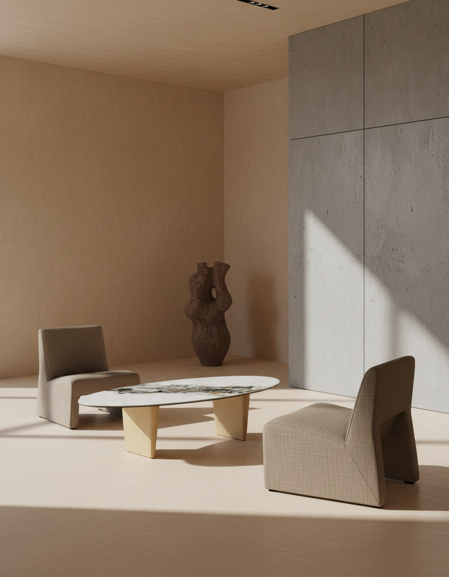 
Large Designer Coffee Table "Goliath" - Tabletop: Marble-look Doro / Base: Bronze / Length 140 cm, Width 70 cm, Height 33 cm