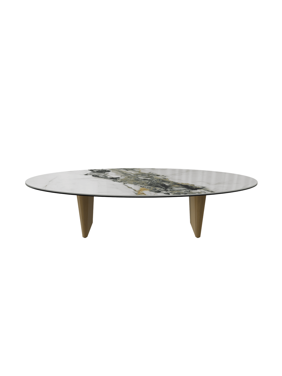 
Large Designer Coffee Table "Goliath" - Tabletop: Marble-look Doro / Base: Bronze / Length 140 cm, Width 70 cm, Height 33 cm