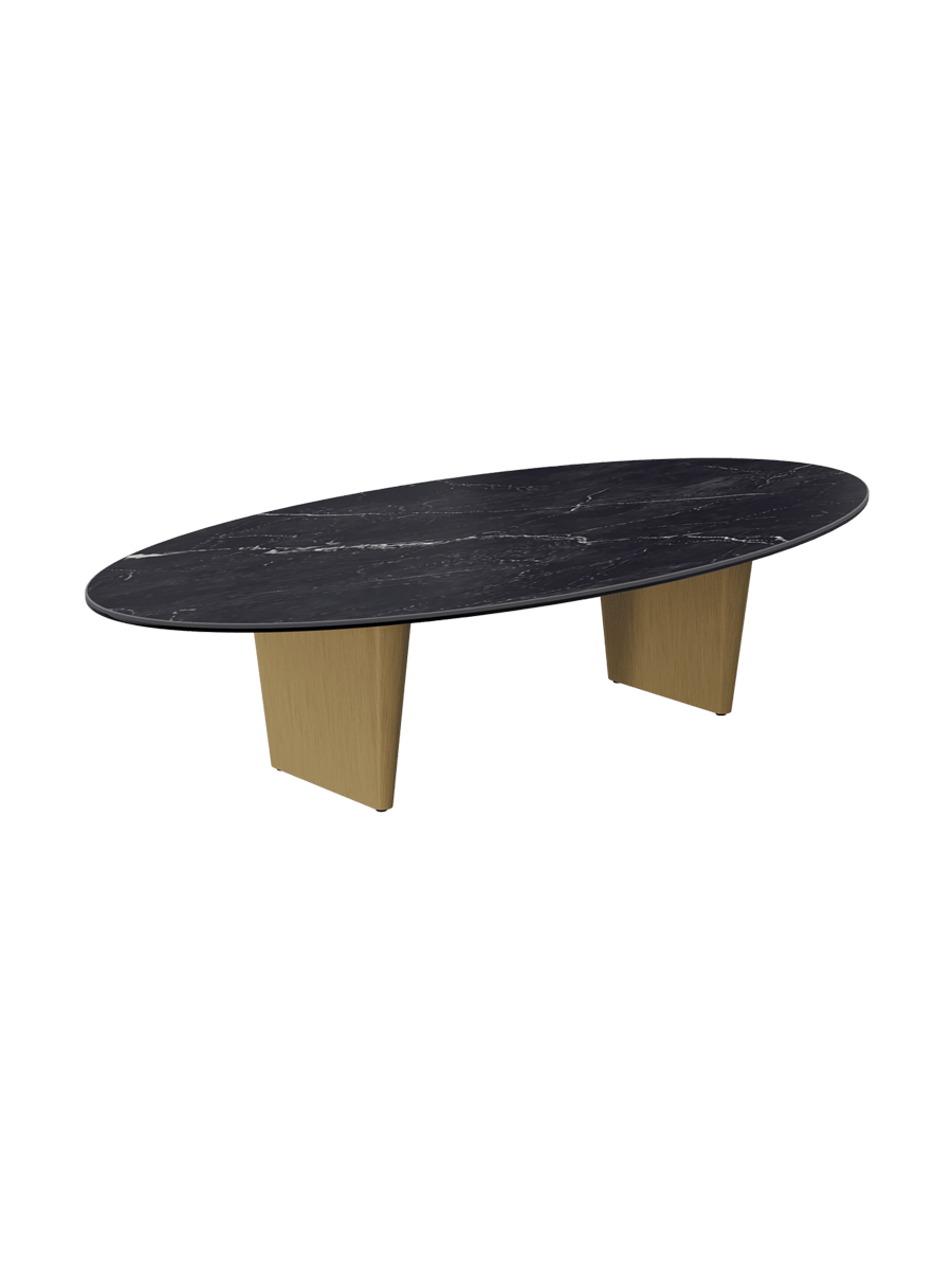 
Large Designer Coffee Table "Goliath" - Tabletop: Marble-look Doro / Base: Bronze / Length 140 cm, Width 70 cm, Height 33 cm