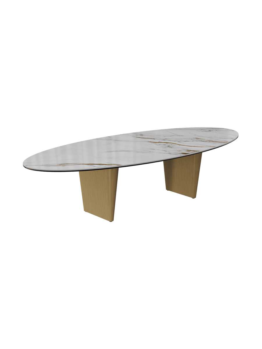 
Large Designer Coffee Table "Goliath" - Tabletop: Marble-look Doro / Base: Bronze / Length 140 cm, Width 70 cm, Height 33 cm