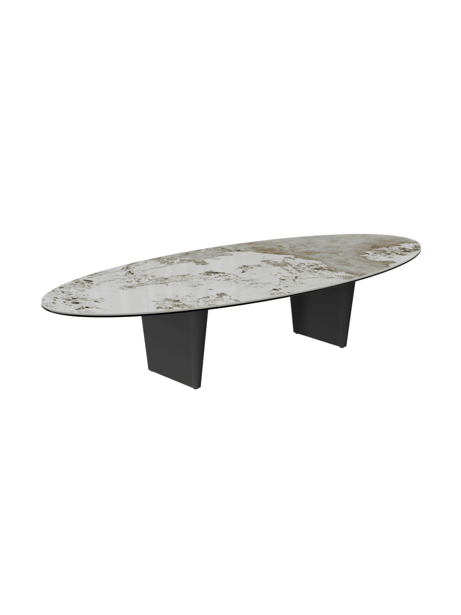 
Large Designer Coffee Table "Goliath" - Tabletop: Marble-look Doro / Base: Bronze / Length 140 cm, Width 70 cm, Height 33 cm