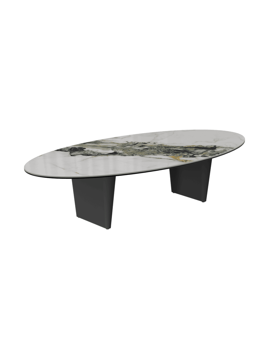 
Large Designer Coffee Table "Goliath" - Tabletop: Marble-look Doro / Base: Bronze / Length 140 cm, Width 70 cm, Height 33 cm