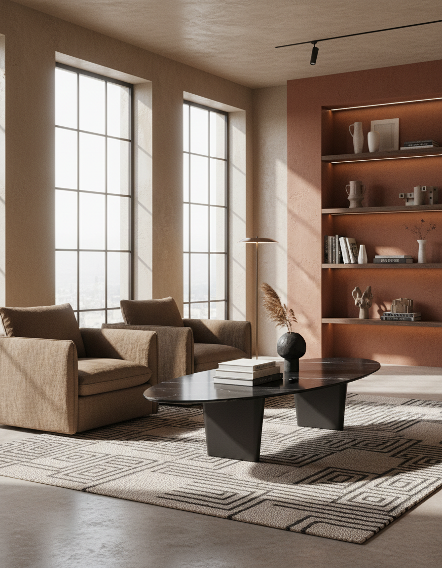 
Grande tavolino da salotto di design «Goliath» - Piano del tavolo: effetto marmo Marquina / Gambe: Nero / Lunghezza 140 cm, larghezza 70 cm, altezza 33 cm