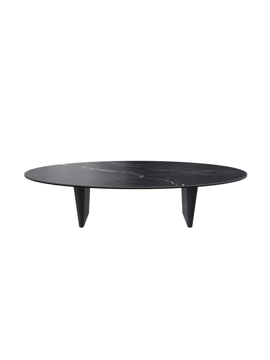 
Grande tavolino da salotto di design «Goliath» - Piano del tavolo: effetto marmo Marquina / Gambe: Nero / Lunghezza 140 cm, larghezza 70 cm, altezza 33 cm