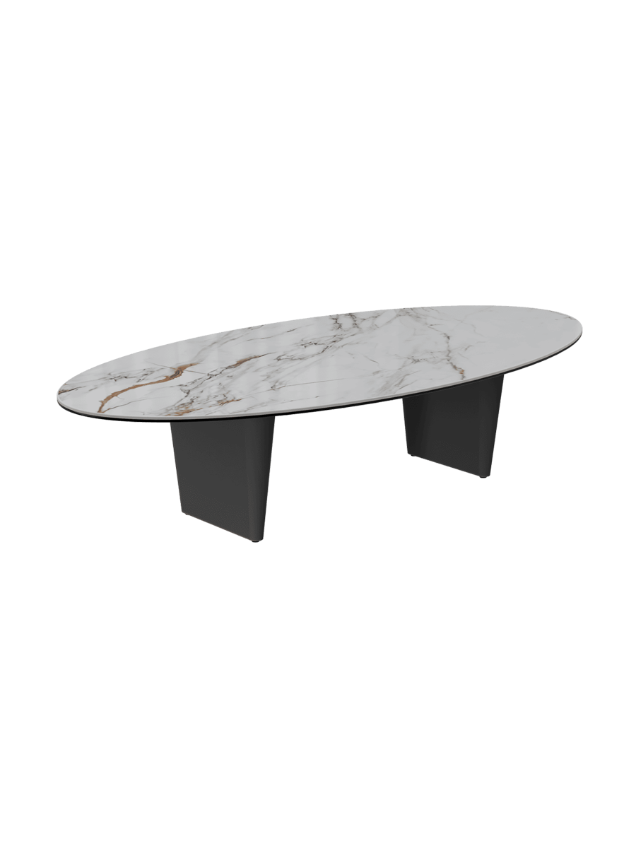 
Large Designer Coffee Table "Goliath" - Tabletop: Marble-look Doro / Base: Bronze / Length 140 cm, Width 70 cm, Height 33 cm