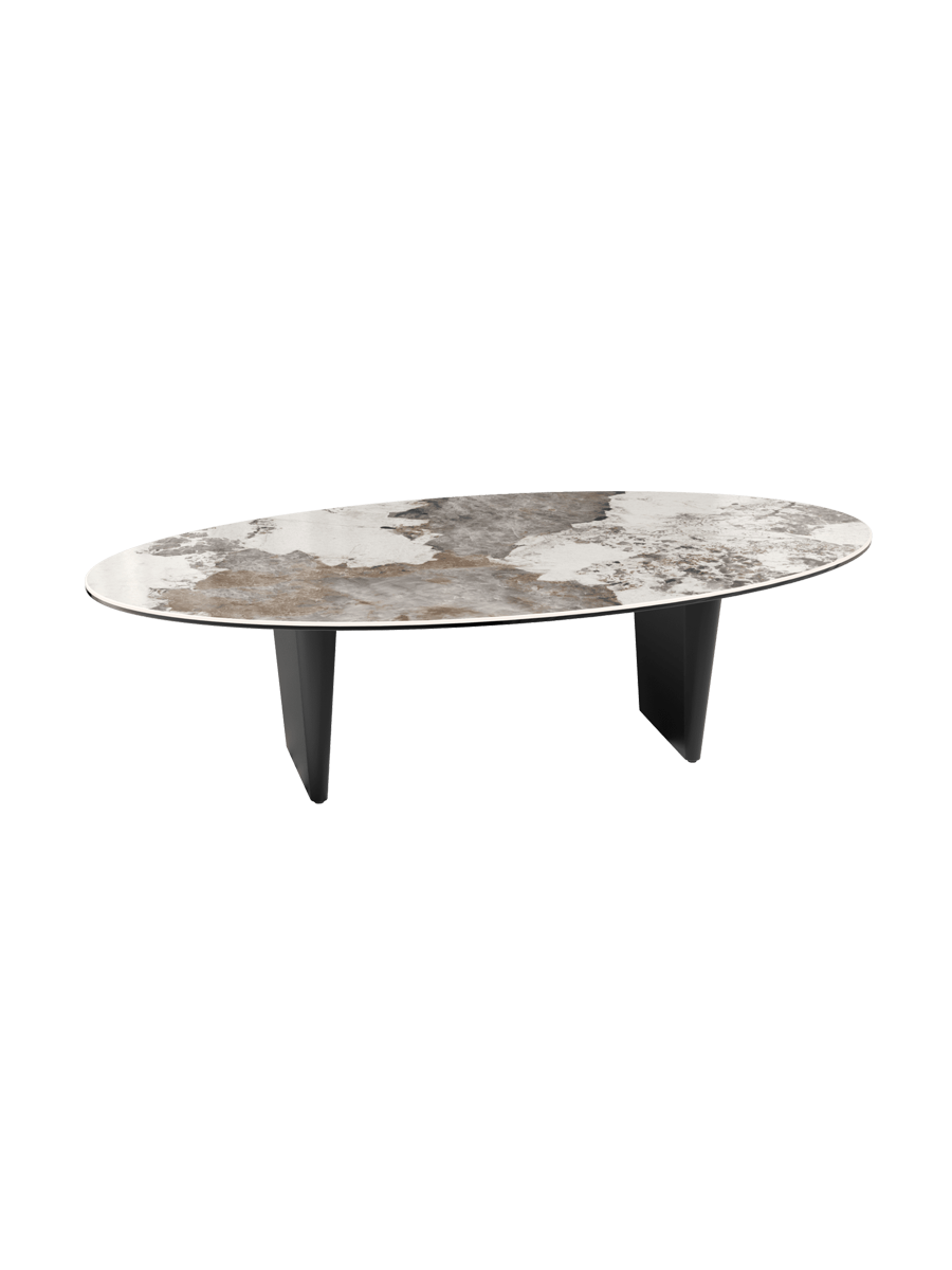 
Large Designer Coffee Table "Goliath" - Tabletop: Marble-look Doro / Base: Bronze / Length 140 cm, Width 70 cm, Height 33 cm